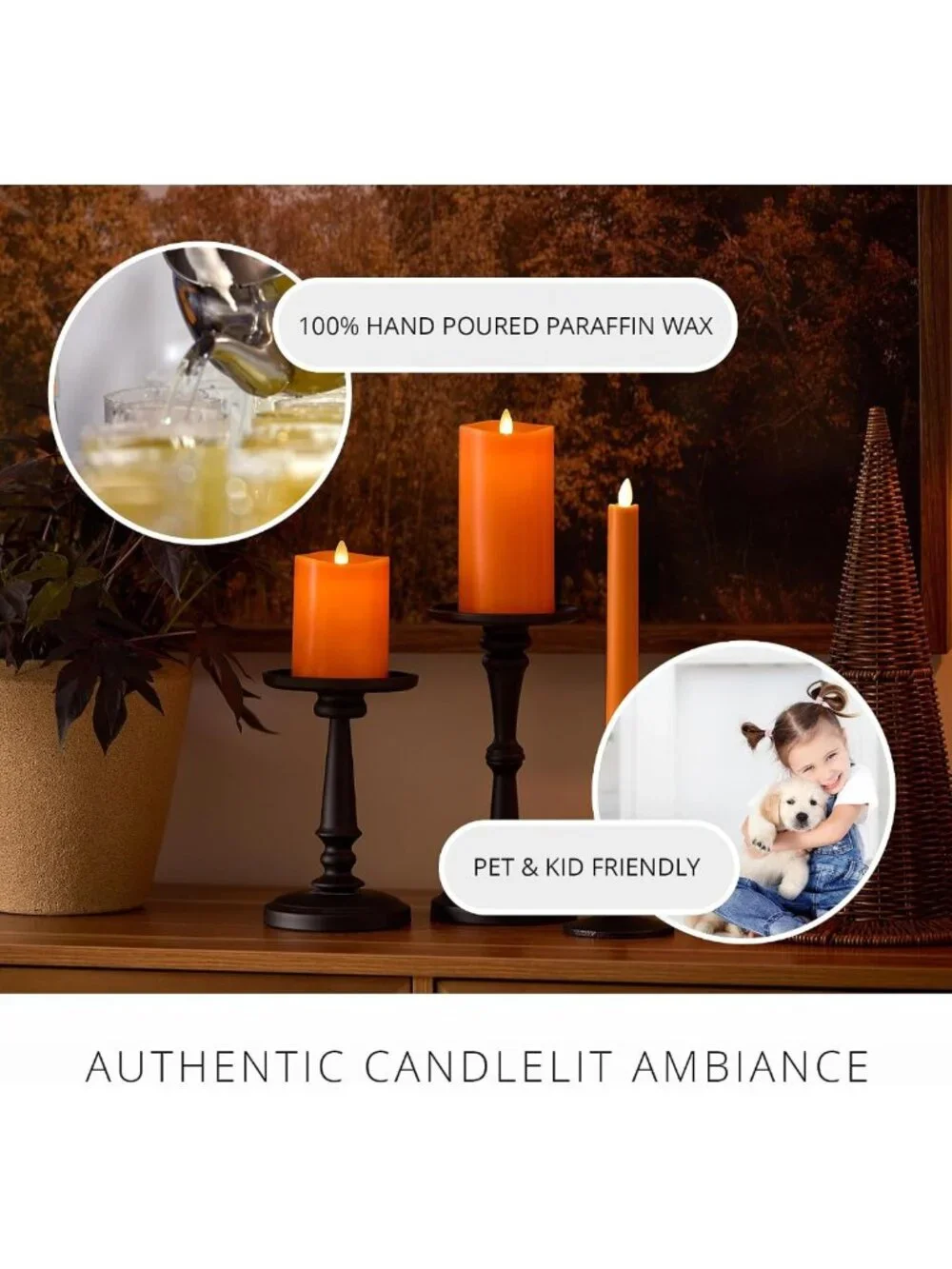 Flameless LED Candle with Timer, Real Wax Pillar, 3x6.5 Inch, Fall Decor, Remote